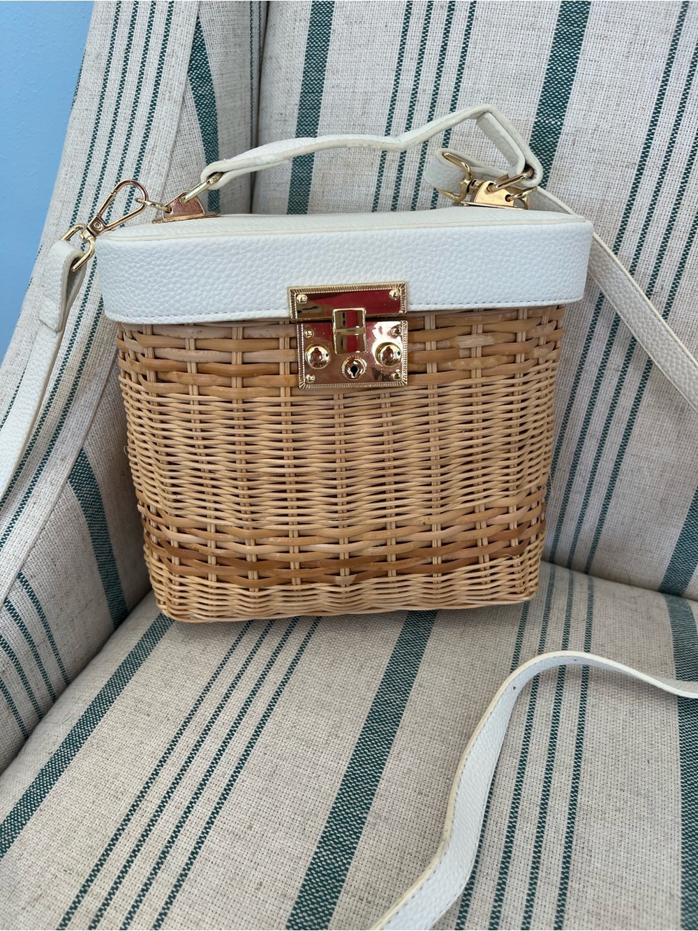Tommy Bahama White Trim Woven Rattan Crossbody